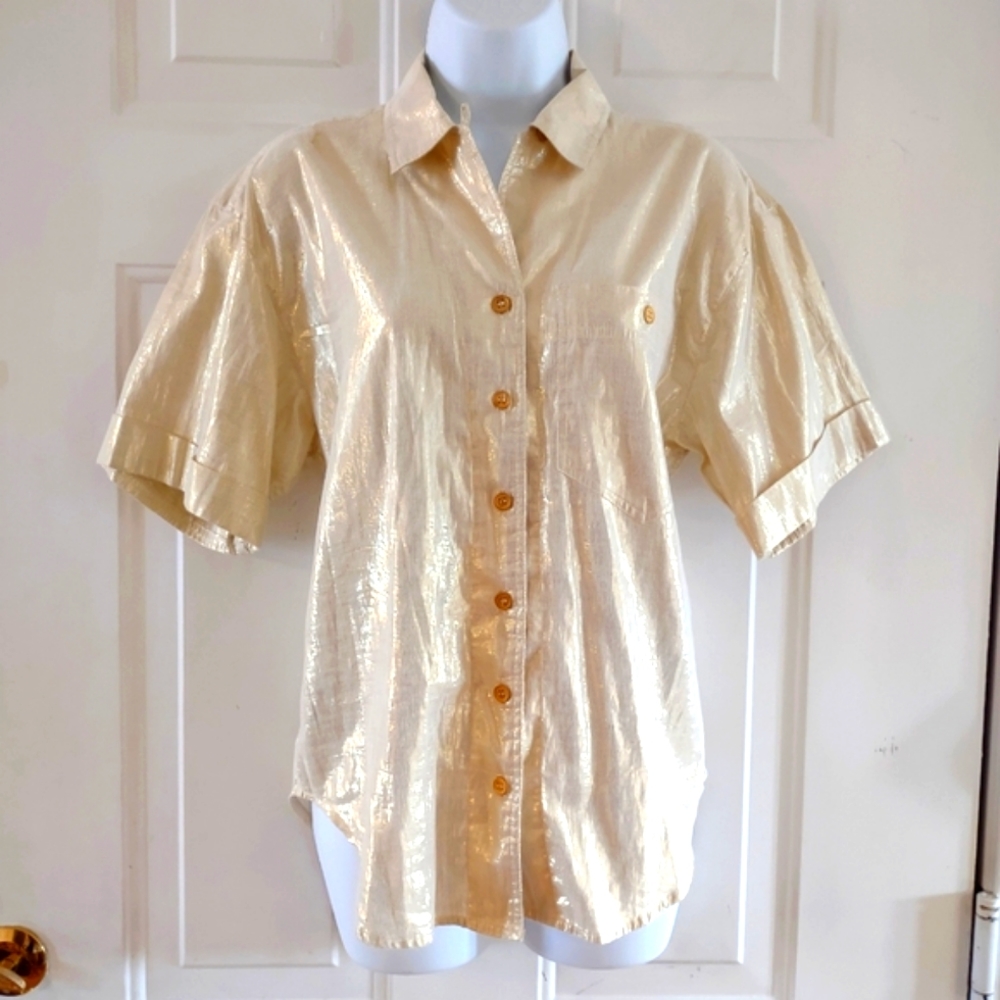 LIZWEAR Gold Metallic Short Sleeves Woman Shirt. Size Sp